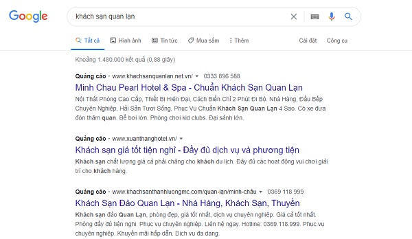 Quảng cáo khách sạn trên Google